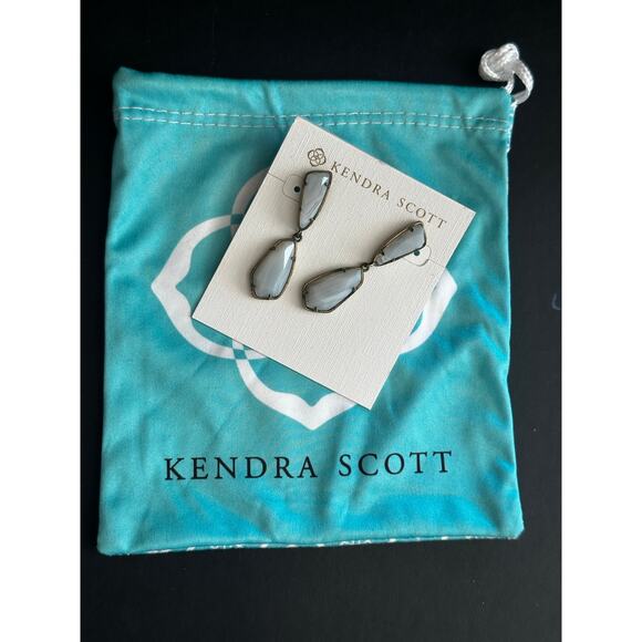 Kendra Scott Jewelry - Kendra Scott Traci Drop Earring Gray Banded Agate Antique Brass
